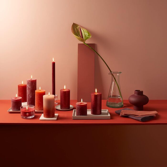 Свічка Bolsius Rustic Pillar XXL - 3 шт. и - 10 x 10 см - Декоративні побутові свічки - Час горіння 62 години - Без запаху - Містить натуральний рослинний віск - Без пальмової олії (червона)