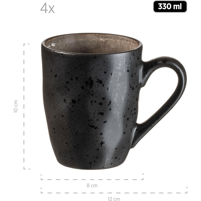 Серія Niara Organic, сучасний набір посуду для 4 осіб у захоплюючому вінтажному образі, комбінований сервіз із 16 предметів зі спеціальним поєднанням глазурі чорного та коричневого кольорів, керамограніт, 934073