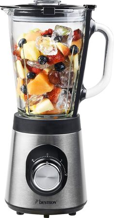 Блендер Bestron, з двома режимами швидкості та імпульсною функцією, контейнер можна мити в посудомийній машині, 500 Вт, 1,5 літра, колір (сріблястий)