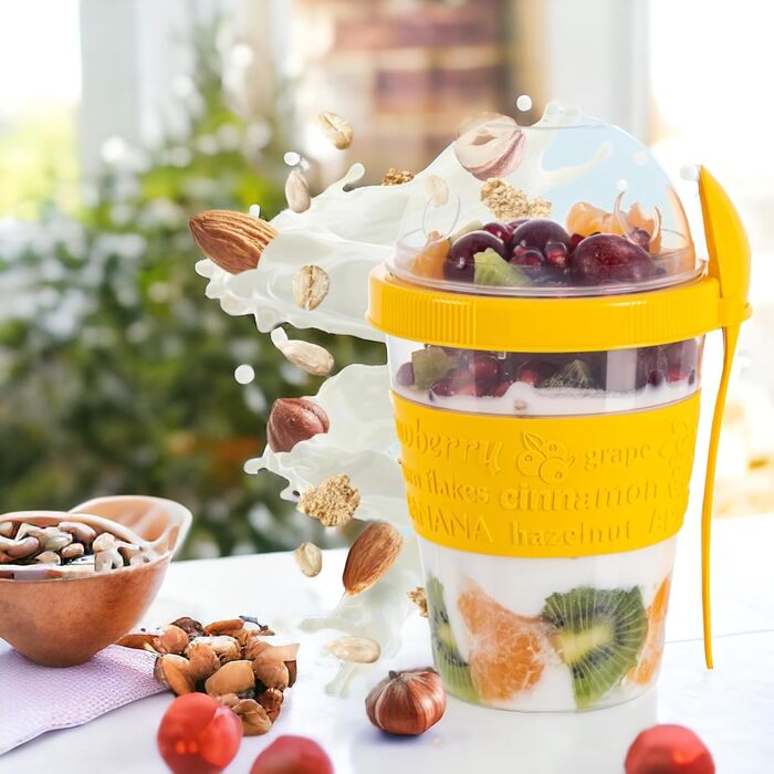 Стаканчик для пластівців TYA I з кришкою, набір з 4 стаканчиків для йогурту об&39ємом 600 мл з ложкою для сніданку, 100 БЕЗ BPA, контейнер для фруктів для вівсянки на ніч, міні-миска для пластівців, коробка для приготування їжі
