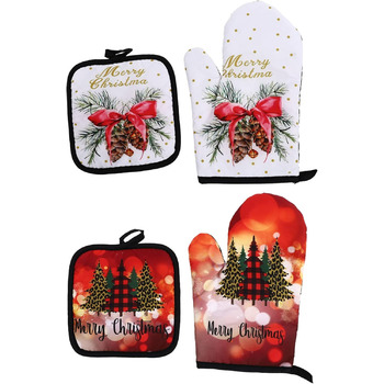 Різдвяний набір з 2 прихваток та 2 рукавичок для духовки, 4 предмети, різнокольоровий Cabilock
