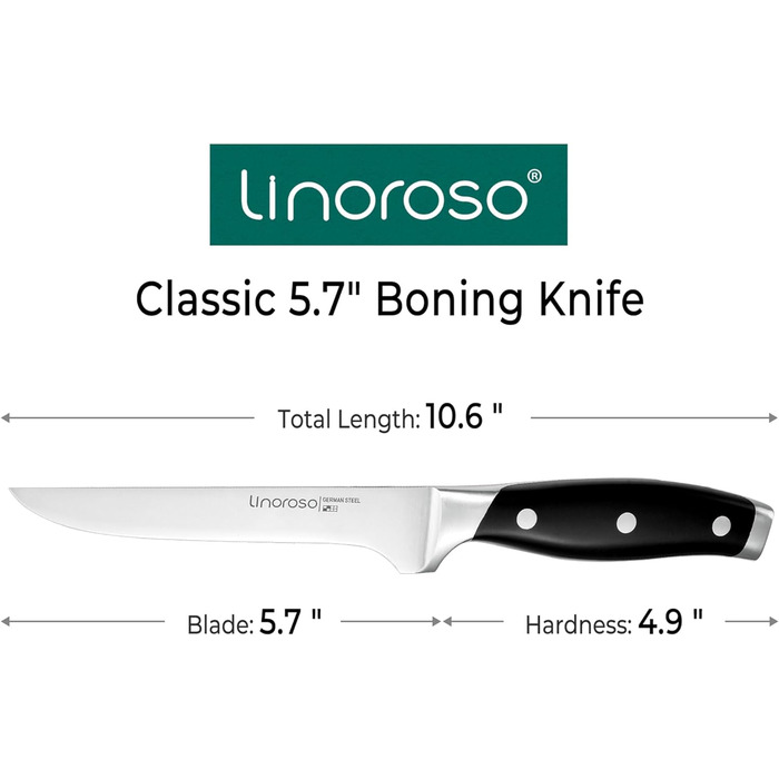 Ніж для чищення овочів linoroso 9 см Ніж для чищення овочів Гострі ножі для фруктів Кухонні ножі Маленькі кухонні ножі Німецькі поковки з вуглецевої сталі Ергономічна ручка з елегантною подарунковою коробкою - Classic Series (5.7-дюймовий обвалочний ніж)