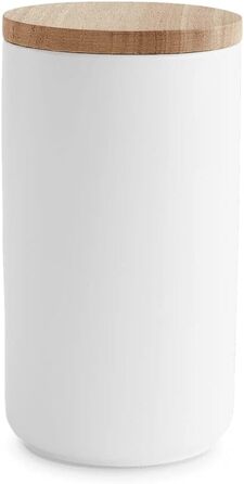 Керамические банки для хранения 2 шт. - Mness aptieka Набор с деревянной крышкой Sweet Scandi, крышка из резинового дерева, ящики для хранения, ящики для хранения продуктов ( белый 10x18 см)