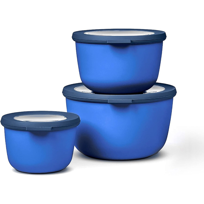 Набор из 3 предметов - Банки для хранения с крышкой - Подходит в качестве ящика для хранения, холодильника, морозильной камеры и посуды для микроволновой печи - 350 мл, 750 мл и 1250 мл - (Vivid Blue, набор 3 шт. и (500, 1000, 2000 мл))
