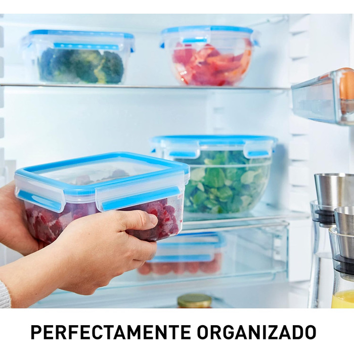 Набір контейнерів для зберігання продуктів EMSA Clip & Close, прямокутні, 5 x 0,8 л, коробки для зберігання, 100 герметичні, придатні для миття в посудомийній машині, морозильної камери та мікрохвильової печі, прозорі, сині, зроблено в Німеччині, N10307 (