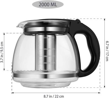 Чайник заварювальний скляний 2 л з фільтром для чаю OUNONA