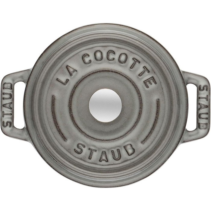 Чавунна жаровня/кокотниця STAUB, кругла, 8,35 л, функція Ароматичний дощ для оптимального зволоження, для всіх типів плит, в т.ч. індукційних та духових, (графітовий сірий, 12 см)