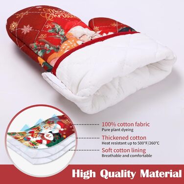 Набір з 2 різдвяних рукавичок для духовки та прихваток Arquiel, 100 бавовняні кулінарні рукавички, термостійкі кухонні рукавички для приготування їжі, різдвяні подарунки для жінок (Санта Клаус, рукавички для духовки*2 прихватки*2)