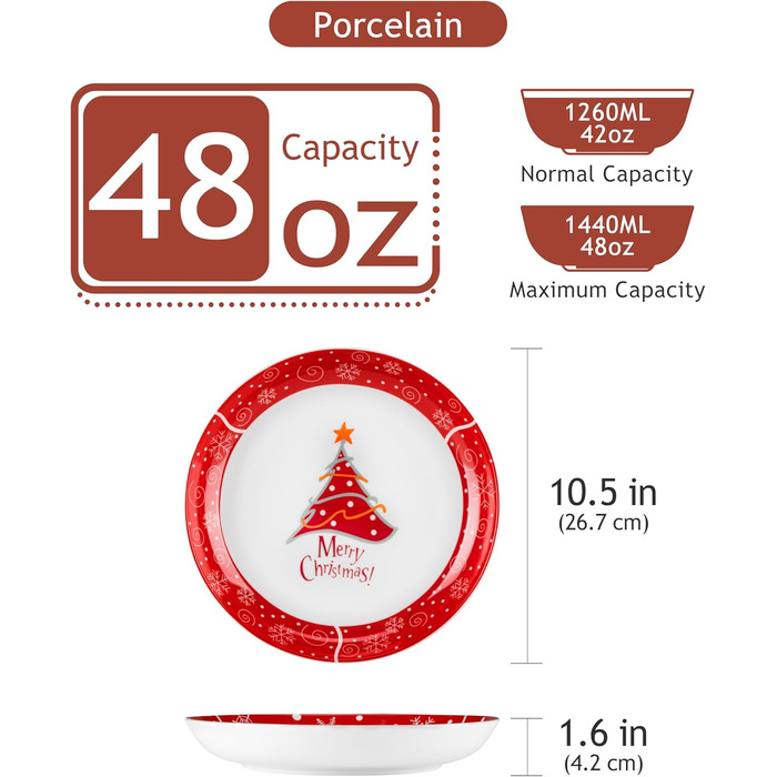 Серія 30-предметний порцеляновий різдвяний набір посуду на 6 осіб, різдвяний кавовий сервіз на 6 обідніх тарілок, 6 десертних тарілок, 6 супових тарілок, 6 кавових чашок та 6 блюдець (різдвяна ялинка, тарілка для пасти на 4 предмети)