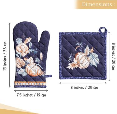 Рукавички для духовки Maison d&39 Hermine, Прихватки для каструль, 100 бавовна, термостійкі кухонні рукавички, рукавички для духовки (19 см x 33 см) та прихватки для каструль (20 см x 20 см) для приготування їжі, Morzine - Рукавички для духовки на День по