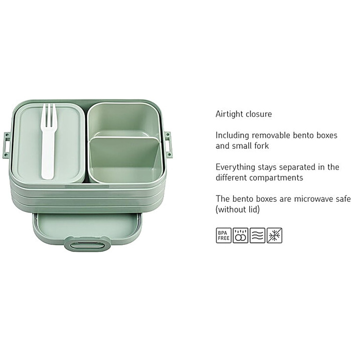 Ланч-бокс с Bento Box - На 4 бутерброда или 8 ломтиков хлеба - Ланч-бокс для небольших закусок и остатков еды - Ланч-бокс для взрослых - Коробка с отделениями - (Ярко-лиловый, Bento Lunchbox midi TAB)