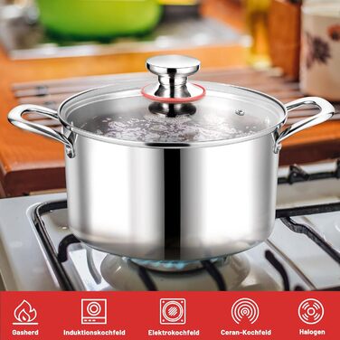 Каструля 3,3 л з нержавіючої сталі зі скляною кришкою 20 см Herogo