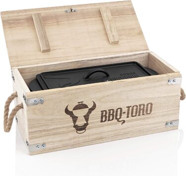 Барбекю-Toro Голландська піч для хліба Чавунна каструля для приготування їжі Чавунна каструля 3,0 літра я попередньо заправив - вже заправлений Запіканка з кришкою Горщик для запікання (з дерев'яним ящиком)