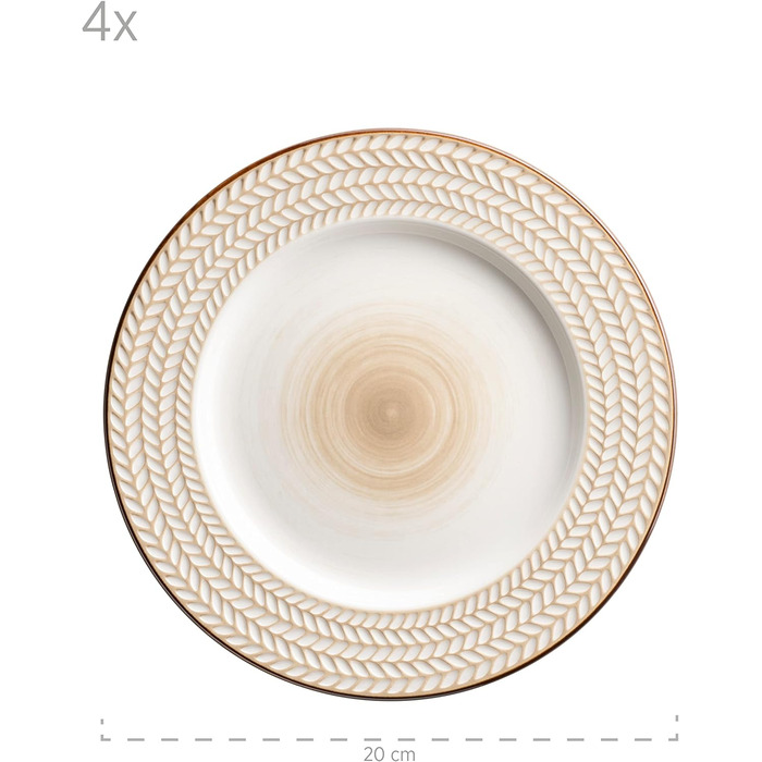 Серія Prospero, преміум-клас для 4 осіб у гастрономічній якості, сучасний набір тарілок із 8 предметів в унікальному вінтажному стилі, синій, міцний фарфор (білий, кавовий сервіз)