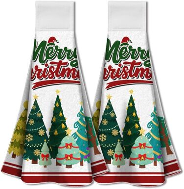 Набір з 2 різдвяних кухонних рушників 31,5 x 34,5 см з петлею для підвішування, Різдвяні ялинки WADORN