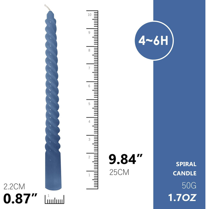 Набор из 4 конических спиральных свечей 2,2 x 25 см, синий микс Love Topsics