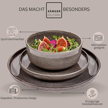 Комбінований сервіз на 6 персон, набір тарілок кавовий кухоль макаронна миска 30 шт. , набір посуду з керамограніту посудомийна машина - мікрохвильова піч - стійкий до подряпин, набір посуду з керамограніту КОЛЕКЦІЯ ЦІННОСТЕЙ (Каїрський графіт, комбінован