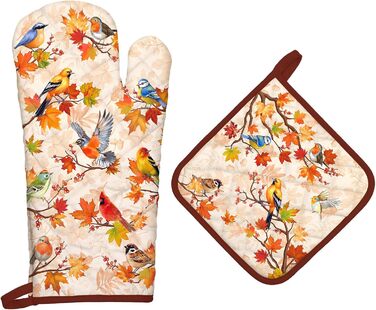 Набір з 2 різдвяних рукавиць для духовки та підставки для каструль Arquiel, 100 бавовняні кулінарні рукавички, термостійкі кухонні рукавички для приготування їжі, різдвяні подарунки для жінок (птахи, рукавиця для духовки підставка для каструль)
