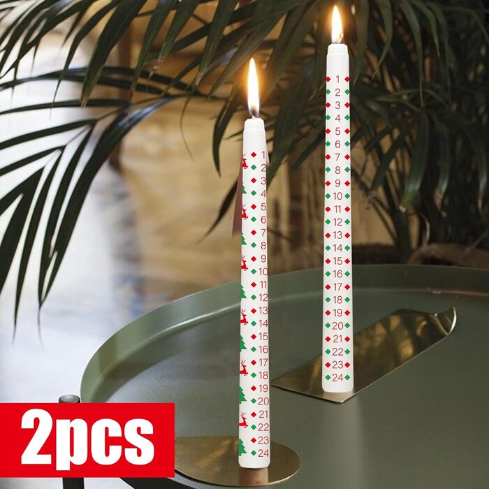 Набор из 2 рождественских свечей в виде адвент-календаря 2 х 24 см, белый UIKTSSL