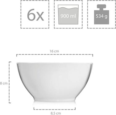 Набір салатників Snger Sunfort Набір мисок із 6 предметів на 4 особи з керамограніту, салатники Ємність 1,1 л, розширюваний, повсякденний, спеціальна вечеря, сімейна вечеря, набір мисок на відкритому повітрі (900 мл)