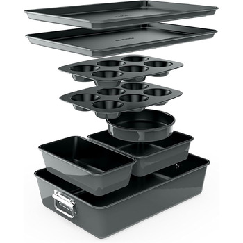 Набір форм для випічки NutriChef - Набір із 8 антипригарних форм для випічки - Без PFOA, PFOS, PTFE, придатний для використання в духовці до 232C - Кругла форма для випічки, форма для хліба, форма для мафінів та форма для дека, придатна для миття в посудо