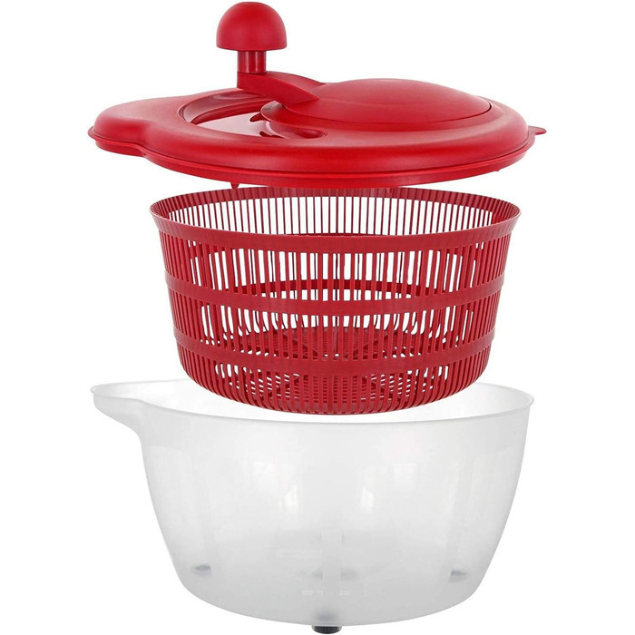 Вертушка для салату Westmark, об'єм 5 л, ø 26 см, пластик, без бісфенолу А, Fortuna, колір прозорий/червоний, 243222E2 (червоний, нековзний)