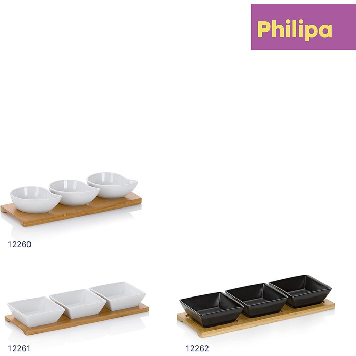 Набір мисок kela Philipa, 4 предмети, порцеляна, білий, основа з бамбука, квадрат, 12261
