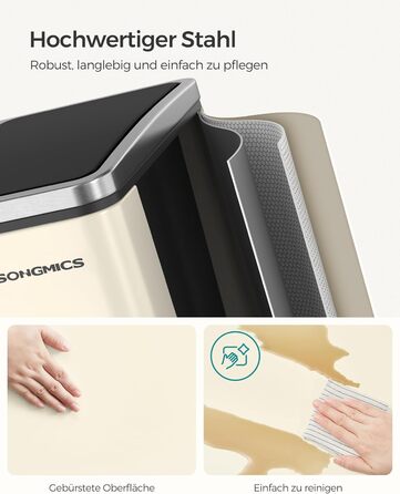 Кухонний контейнер для сміття SONGMICS, 2 x 15 літрів, система розділення сміття, 2 відділення, включаючи 15 мішків для сміття, відро для сміття, відро для сміття з педалями, перероблені відходи, органічні відходи, кришка з мяким закриттям, LTB30BK (пісоч