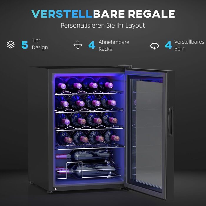 Винний холодильник із внутрішнім підсвічуванням до 20 пляшок чорний HOMCOM