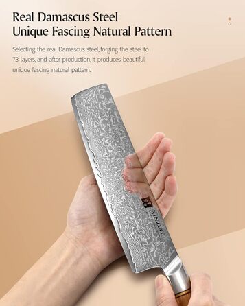 Кухарський ніж накірі 18,2 см, дамаська сталь XINZUO