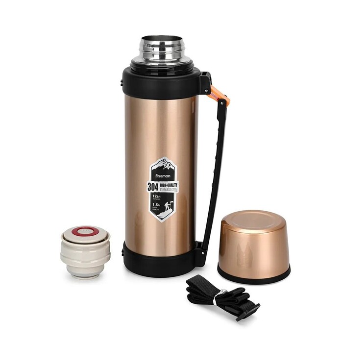 Термос Fissman 1500 мл нержавіюча сталь золотий (9871)
