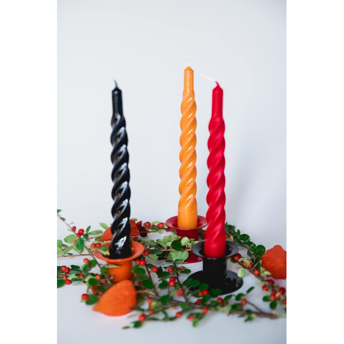 Свічки з крученим конусом, виготовлені в Італії, доступні 25 кольорів, лаковані настільні свічки, спіральні свічки з тривалим часом горіння 5 годин, декоративні свічки, 6 шт. , 2,2 x 21 см (помаранчеві)