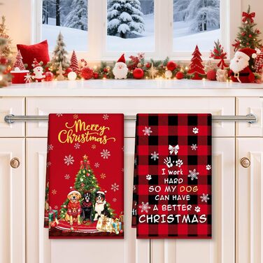 Набір з 2 різдвяних кухонних рушників 60 x 40 см Собачки Arquiel