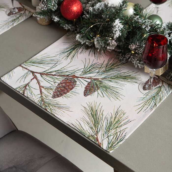 Різдвяна гобеленова скатертина Home of Christmas Скатертина на Різдво та Новий рік (Соснові шишки (без блискіток), серветка 35x45 см)