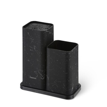 Підставка Fissman для кухонних ножів та інструментів 11x11x23 + 11x11х17 см, колір ЧОРНИЙ МАРМУРпластик (12884)