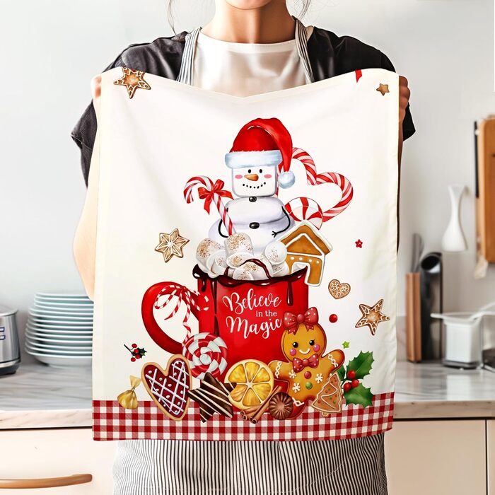 Набір із 4 кухонних рушників Arquiel, зимові різдвяні ялинки, декоративні різдвяні кухонні рушники, 100 бавовняні, абсорбуючі, подарунок на свята, новосілля, 48 см x 70 см (імбирний пряник, 48 см x 70 см, набір із 4 шт.)