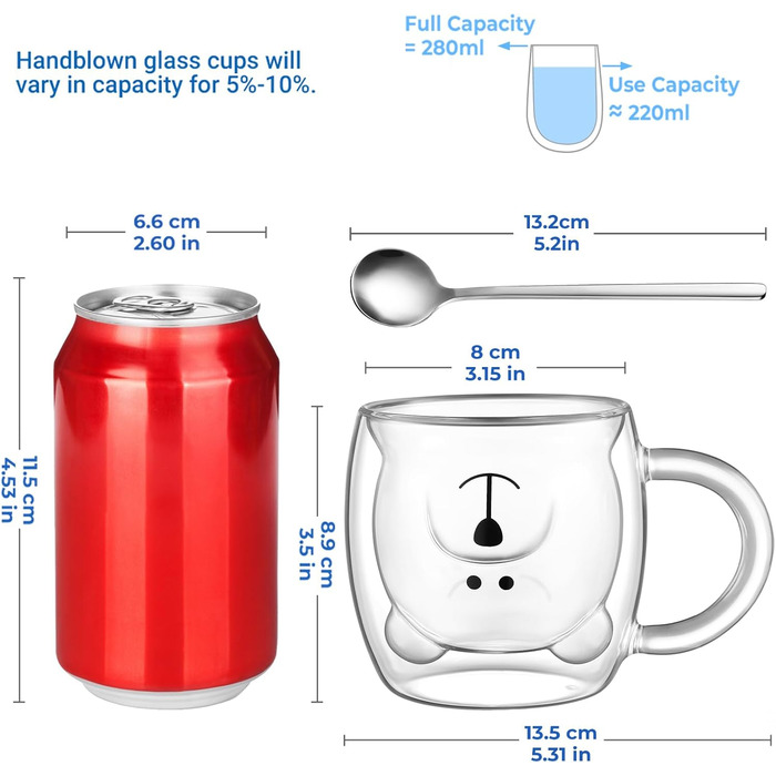 Двостінні милі келихи для лате макіато з різдвяною ялинкою, 270 мл, кавова чашка, різдвяна кружка з ситечком для чаю різдвяна ялинка, склянки для молока, льоду, різдвяні подарунки для жінок і дітей (тип 3 - кухоль Щасливий ведмедик, тип 3 - 280 мл * 1)