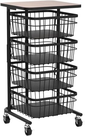 Кухонная тележка APEXCHASER, вращающаяся тележка, 4-уровневая многослойная кухонная полка с колесиками, контейнер для хранения, поворотная корзина для фруктов для кухни, гостиной, офиса, черный