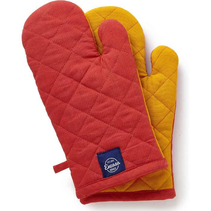 Рукавички для духовки та мікрохвильової печі Encasa Homes Extra Long (2 шт.) для кухні - Силіконові, сріблясті, термостійкі - Захищають руки від гарячого обладнання - (18x30 см, манговий колір)