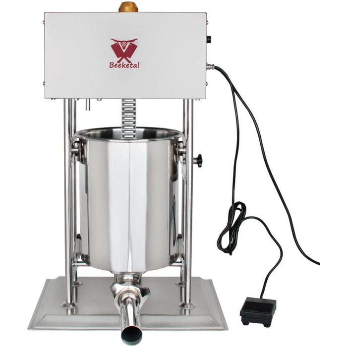 Промислова машина для наповнення ковбас Beeketal &39BTH07&39 з нержавіючої сталі (об&39єм 7 л/горизонтальна конструкція), професійна машина для наповнення ковбас з 2-швидкісним повністю металевим механізмом і рукояткою, включаючи 5 насадок для напов