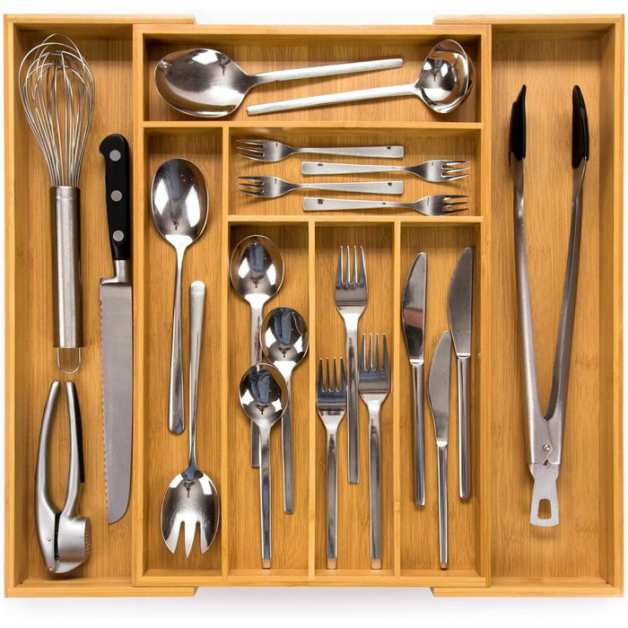 Лоток для столових приборів budu 47 (глибина 47 см) - Організатор для кухонних шухляд - Висувний - Організатор для кухонних шухляд (50 см, бамбук)