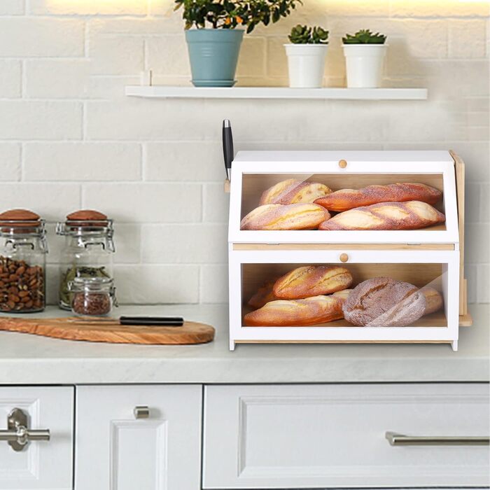Хлібниця Leader Accessories з бамбука, 2-ярусна, для безпечного зберігання хліба, легкий догляд, 39x25x32 см, чорна (39x25x32 см/15,3&39x9,8&39x12,6&39) (біла (50x25x37 см/19,7&39x9,8&39x14,5&39))