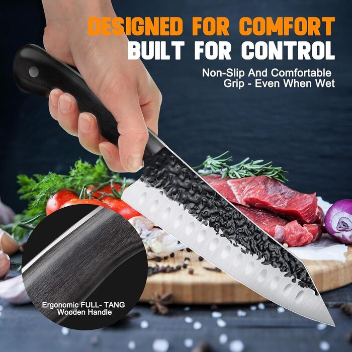 Кухонний ніж &quotФіолетовий дракон&quot, гострий ніж з ергономічною дерев&39яною ручкою для нарізання овочів, фруктів та м&39яса, подарунок татові мамі на день народження (сантоку)