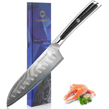 Ніж для хліба Sunnecko 20 см із зазубреним краєм, дамаський ніж для хліба, гострий кухонний ніж з лезом з дамаської сталі, ніж для різання хліба з ручкою G10