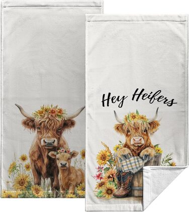 Різдвяні кухонні рушники Kwlegh, рушник для рук, різдвяна ялинка, цукерка-тростина, сніжинка, рушник для пальців, набір з 2 шт. , милий чоловічий банний рушник, високопоглинаючі рушники, 36 x (Highland Cow)