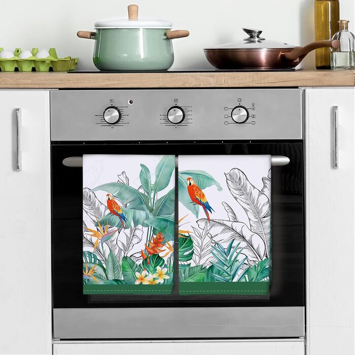 Кухонні рушники, бавовна, 4 упаковки, кухонні рушники, 100 бавовна. Осінній набір кухонних рушників. Багатоцільовий високоякісний набір кухонних рушників для сушіння. Рушники для кухонних рушників 50 x 70 см (тропічні рослини, квіти та птахи)