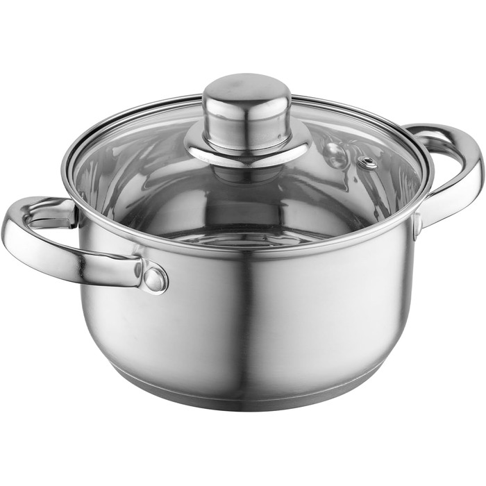 Набір посуду FLORINA 4 предмети Нержавіюча сталь 18/0 Кришка із загартованого скла Для індукційних, газових, електричних та керамічних варильних поверхонь Можна мити в посудомийній машині Високоякісний набір посуду для кожної кухні (8 предметів, Harry)