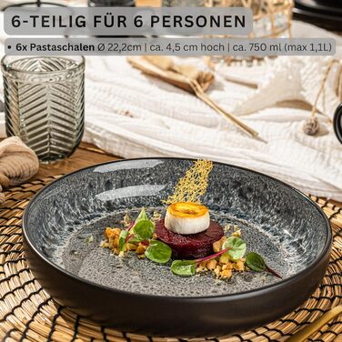 Набір із 6 тарілок для пасти темно-сірий Sänger