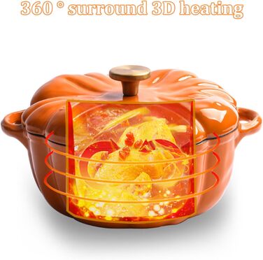 Емальована жаровня у формі гарбуза 1,5 л з кришкою, помаранчева SMELEYOU