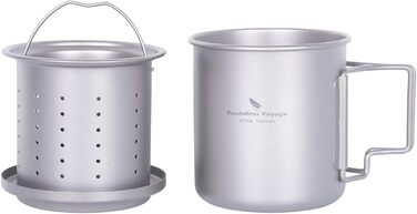 Титанова кружка з ситечком для чаю та кришкою 420 мл iBasingo